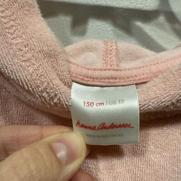 Hanna Andersson Terry Cloth Swim Cover Up Dress Hood Pink Beach Girls 150 sz 12 - Picture 2 of 8